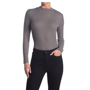 Abound Mock Neck Ribbed Thong Bodysuit Grey Women's Size XXS